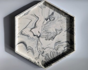 Large Hexagon Display Tray | White Marble Jesmonite