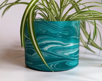 Indoor Plant Pot - Marble Green, Abstract, 15cm Terrazzo Pot Housewarming Gift