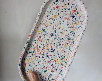 Rainbow Terrazzo Oval Tray, Jesmonite Eco Home Decor, Colourful Tray
