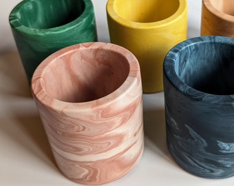 Colourful Pots | Plant Pots, Desk Tidy, Abstract Marble, Jesmonite