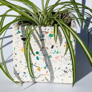 Square Terrazzo Plant Pot: Colourful Eco Resin Planter, 12cm