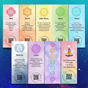 Puede incluir: Siete marcadores de colores con ilustraciones de acuarela de los siete chakras. Cada marcador presenta un símbolo, un nombre y una descripción del chakra. Los marcadores están diseñados para ayudarte a conectar con tus centros de energía y promover la curación y el bienestar.