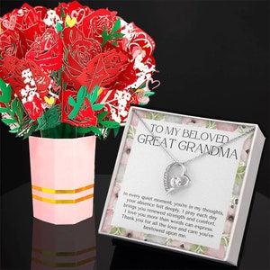 Collar de corazón con mensaje para mi querida bisabuela, ramo de flores, regalo para la bisabuela, regalo para la gran nana, collar para la abuela