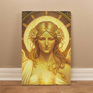 Lienzo Art Nouveau con Aura Angélica del Arcángel Jofiel - Energía Divina del Arcángel - Arte en lienzo envuelto en galería en 3 tamaños - Decoración espiritual para el hogar