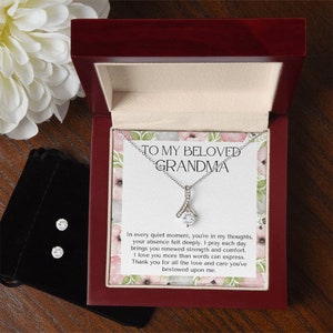 An meine geliebte Oma Anziehende Schönheit Halskette und Ohrringe Geschenkset mit Pastell Message Card Oma Geschenk für Gigi Beste Oma Gigi Geschenke
