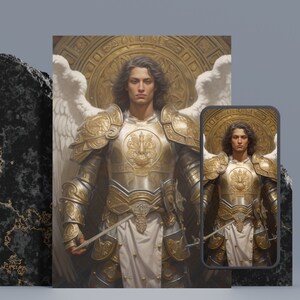 Archangel Gabriel Printable Angel Wall Art in 4 Sizes and Phone Wallpaper Digital Angelic Art Angel Art Print Lockscreen Mobile Wallpaper