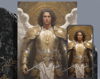 Archangel Gabriel Printable Angel Wall Art in 4 Sizes and Phone Wallpaper Digital Angelic Art Angel Art Print Lockscreen Mobile Wallpaper