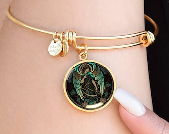 18k Gold Plated Archangel Raphael Bracelet Guardian Angel Jewelry Archangel Pendant Angel Art Guardian Angel Gift Spiritual Jewelry