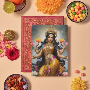 Goddess Lakshmi Art Print - Digital Wall Art - Printable Decor - Divine Feminine Energy - Home Office Decor with Mobile Wallpaper