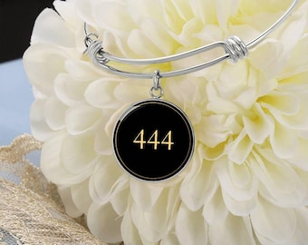 Angel Number 444 Bracelet – Lucky Bracelet Numerology Statement Jewelry – 18K Gold Plated with Engraving Option – Angel Number Gift