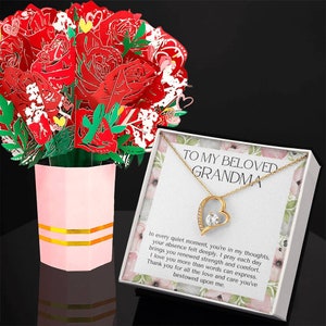 To My Beloved Grandma Oma Herz Halskette mit Pastell Message Card Blumenstrauß Oma Geschenk für Gigi Beste Oma aller Zeiten Abuela Geschenk Gigi Geschenke