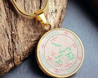 18k Gold Plated Archangel Samael Sigil Necklace Guardian Angel Necklace Protection Sigil, Grimoire of Armadel Sigil Magick Angel Sigil Luck
