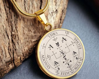 18k Gold Plated Archangel Uriel Sigil Necklace Guardian Angel Necklace Protection Sigil, Grimoire of Armadel Sigil Magick Angel Sigil Luck