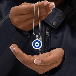 Gold & Silver Evil Eye Necklace Adjustable Amulet Pendant with Engraving – Dainty Talisman Jewelry Evil Eye Gift - Evil Eye Protection No. 8