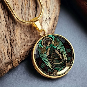 Collar de Arcángel Rafael en oro de 18 quilates, joyería de ángel, collar de ángel de la guarda, arte de ángel, regalo de ángel, regalo de ángel de la guarda, joyería espiritual