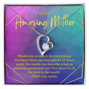 Para mi increíble madre, collar de oro blanco de 14 quilates para el Día de la Madre, regalo para madres con tarjeta de mensaje, regalo para mamá, ideas de regalo para mamá, regalo para mujer.