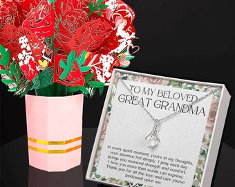 To My Beloved Great Grandma Necklace with Rose Message Card and Flower Bouquet Great Grandmother Gift Great Nana Gift Grandmother Necklace