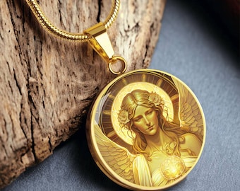 18k Gold Archangel Jophiel Necklace Angel Jewelry Guardian Angel Necklace Guardian Angel Gifts Art Deco Angel Spiritual Jewelry