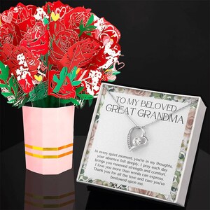 Collar de corazón con mensaje para mi querida bisabuela, ramo de flores, regalo para la bisabuela, regalo para la gran nana, collar para la abuela