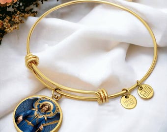 18k Gold Plated Archangel Michael Bracelet Guardian Angel Jewelry Archangel Pendant Angel Art Guardian Angel Gift Spiritual Jewelry