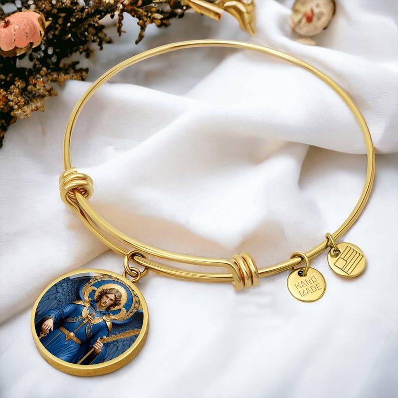 18k gold archangel Michael bracelet protection manifestation spiritual jewelry