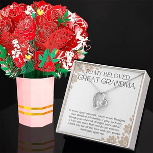 Collar de corazón con mensaje para mi querida bisabuela, ramo de flores, regalo para la bisabuela, regalo para la gran nana, collar para la abuela