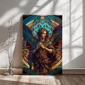 Lienzo Art Nouveau con Aura Angélica del Arcángel Metatrón - Energía Divina del Arcángel - Arte en lienzo envuelto en galería en 3 tamaños - Decoración espiritual para el hogar
