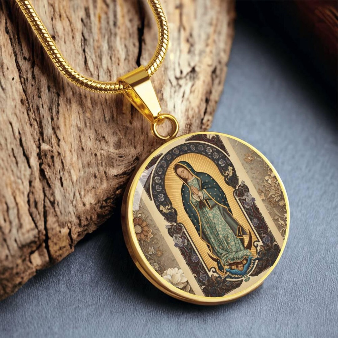 18k Gold Plated Blessed Virgin Mary Necklace, With Custom Engraving ...