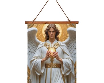Archangel Gabriel Tapestry Art - Heavenly Guardians - Archangel Wall Tapestry - Spiritual Home Decor - Wooden Frame Art Piece - Angel Decor
