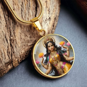 18k Gold Plated Goddess Lakshmi Necklace, Sacred Feminine Pendant, Goddess Jewelry, Goddess Aesthetic, Goddess Gift, With Custom Engraving