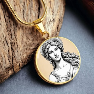 18k Gold Plated Goddess Aphrodite Necklace, Sacred Feminine Pendant, Goddess Jewelry, Goddess Aesthetic, Goddess Gift, With Custom Engraving