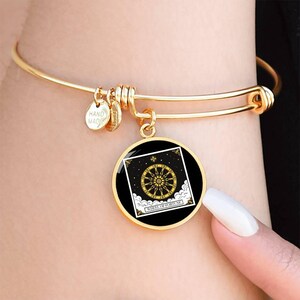 18k Gold Plated The Wheel of Fortune Tarot Bracelet, Tarot Card Bracelet, Gold Tarot Jewelry, Tarot Accessories, Custom Witchy Bracelet
