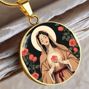 Blessed Virgin Mary Necklace, Silver or 18k Gold Finish Options, With Custom Engraving, Virgin Mary Jewelry, Virgin Mary Necklace Pendant