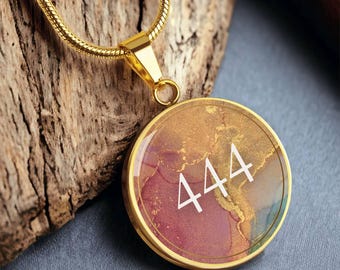 Angel Number 444 Necklace – Angel Number Gift – 18k Gold Plated With Engraving Option – Gold Angel Number Meaningful Gift Lucky Necklace