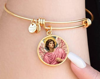 18k Gold Plated Archangel Chamuel Bracelet Guardian Angel Jewelry Archangel Pendant Angel Art Guardian Angel Gift Spiritual Jewelry