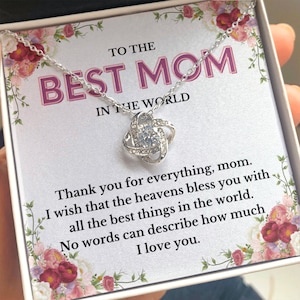 El mejor regalo para el día de la madre en oro blanco de 14 k Collar para madres Nudo de amor con tarjeta de mensaje Regalo para mamá Ideas de regalo para mamá Regalo para mujer