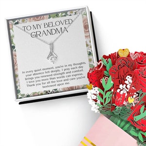 An meine geliebte Oma Halskette mit Rose Message Card und Blumenstrauß Oma Geschenk für Gigi Beste Oma aller Zeiten