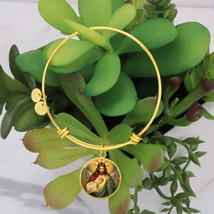 18K Gold Jesus Bracelet | Sacred Heart of Jesus Christ | Gold and Stainless Steel Options | Jesus Jewelry Faith Bracelet | Adjustable