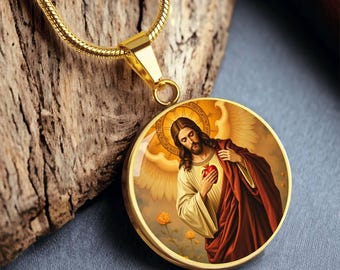 18K Gold Jesus Necklace Sacred Heart of Jesus Christ Gold and Stainless  Steel Options Jesus Jewelry Team Jesus Adjustable Chain