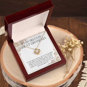 Collar con nudo de amor para mi querida bisabuela con una delicada tarjeta de mensaje. Regalo para la bisabuela. Regalo para la gran nana. Collar para la abuela.