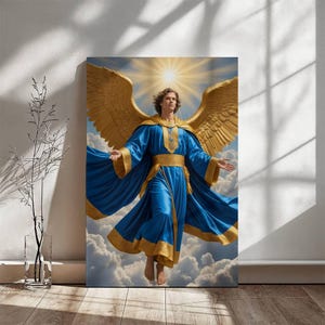 Arcángel Sachiel - Ángel de la Riqueza - Energía Divina del Arcángel - Arte en Lienzo Impreso en Giclée - Decoración Espiritual para el Hogar