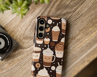Kawaii Coffee Pattern Phone Case | Cute Latte Donut Phone Case for Samsung Phone and iPhones | Aesthetic Phone Case