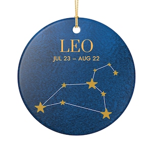Leo Zodiac Ceramic Ornament, Astrology Gift, December Decor, Personalized Keepsake, Holiday Tree Decoration, Star Sign Home Decor