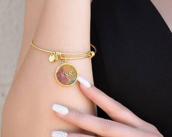 Angel Number 888 Bracelet – Lucky Bracelet Statement Jewelry – 18K Gold Plated with Engraving Option – Angel Number Gift - Rose Gold Art