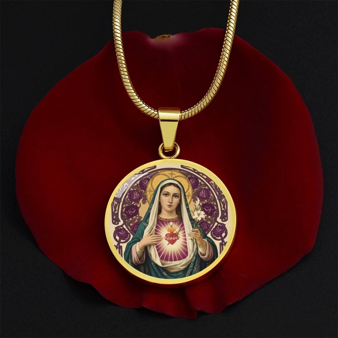18k Gold Plated Blessed Virgin Mary Necklace, With Custom Engraving ...