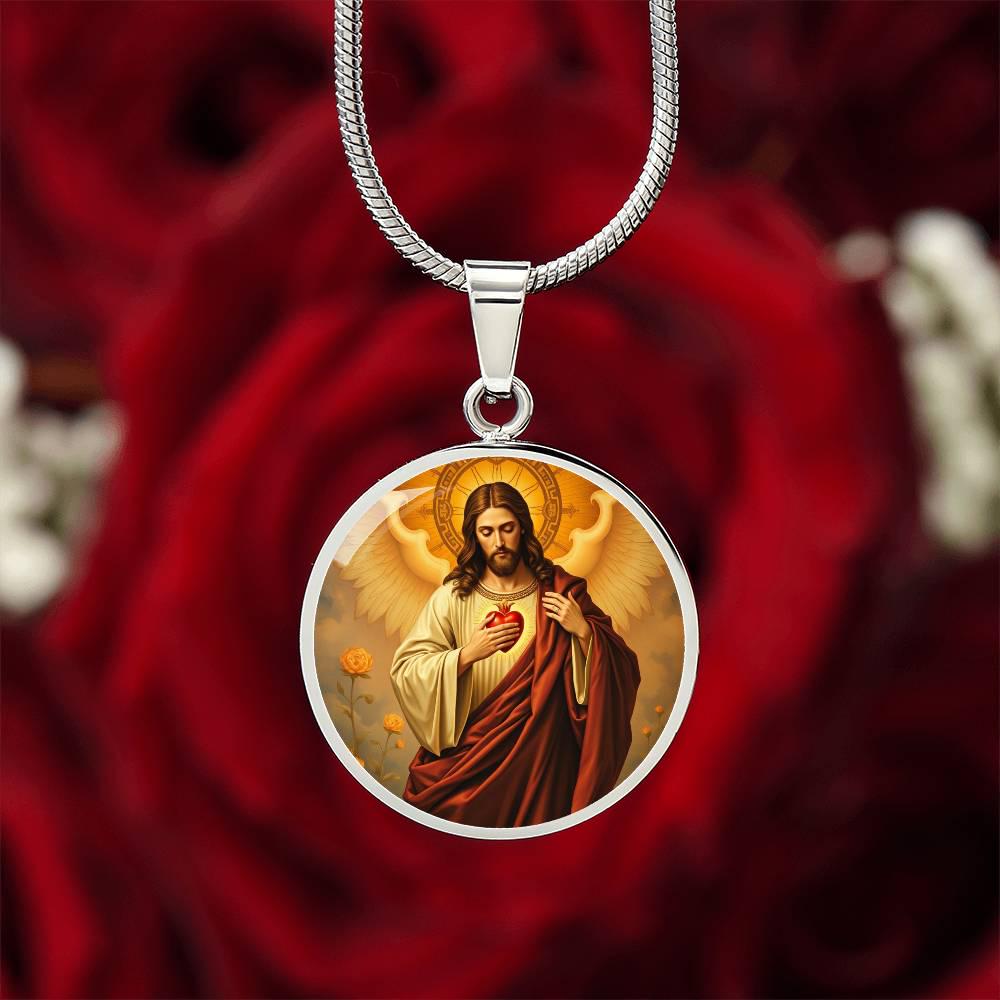 18K Gold Jesus Necklace | Sacred Heart of Jesus Christ | Gold and