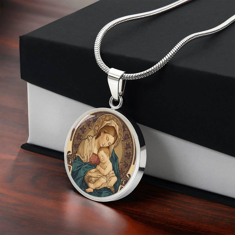 18k Gold Plated Blessed Virgin Mary and Child Jesus Necklace, With ...