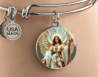 18k Gold Plated Archangel Gabriel Bracelet Guardian Angel Jewelry Archangel Pendant Angel Art Guardian Angel Gift Spiritual Jewelry
