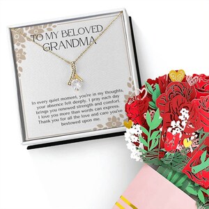 14k Weißgold 18k Gelbgold To meine geliebte Oma Halskette mit Message Card Blumenstrauß Oma Geschenk für Gigi Abuela Geschenk Gigi Geschenke