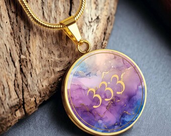 Angel Number 333 Necklace – Angel Number Gift – Manifestation Jewelry – Gold Angel Number Meaningful Gift Lucky Necklace - Purple Wave